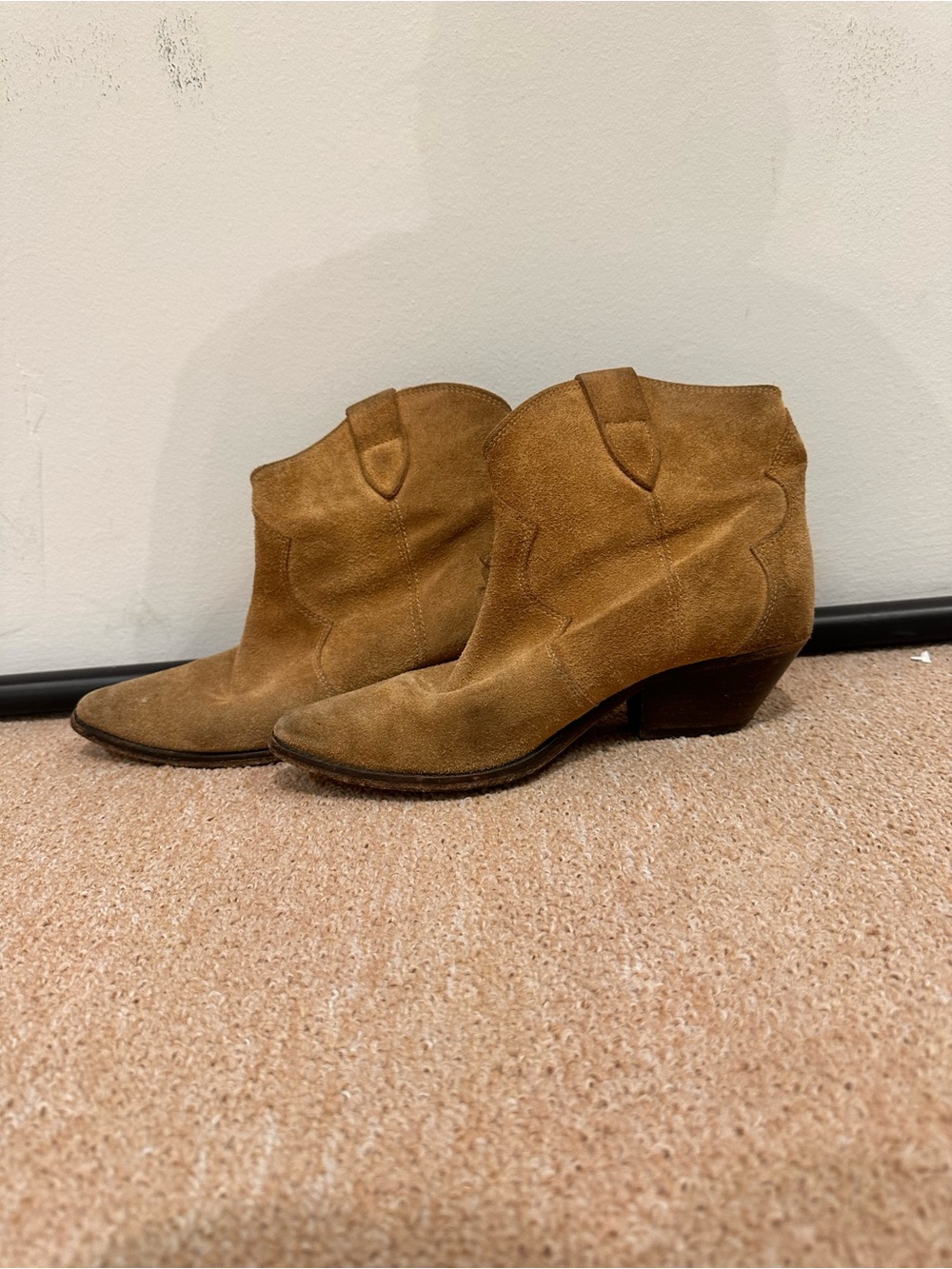 Suede Western Ankle Booties in Brown